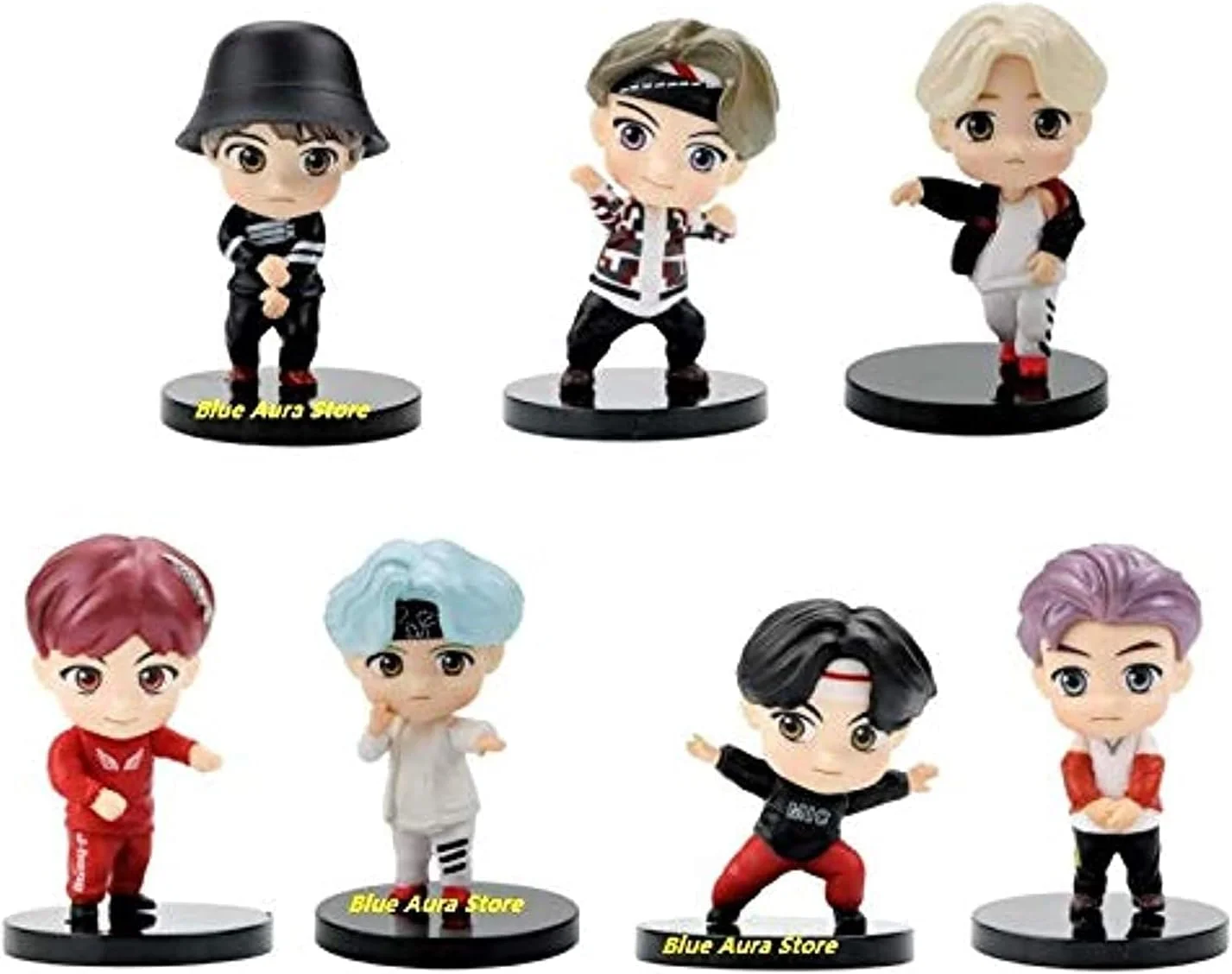 مجموعه 7 عددی فیگورهای اکشن اسباب بازی گروه بی تی اس مدل BT21 با ارتفاع 7.8 سانتی متر، چند رنگ - مناسب برای کلکسیون (ست رقص ایستاده)