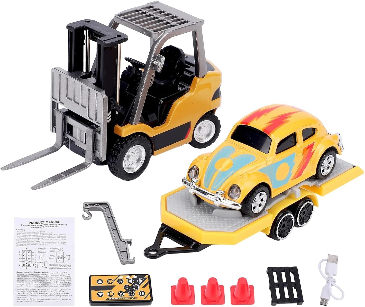 لیفتراک کنترلی مقیاس 1:64 با نور و صدا، ماشین ساخت و ساز مینی آلیاژی RC با فرکانس 2.4 گیگاهرتز، پشتیبانی از کنترل دوگانه، مناسب برای بازی در داخل و خارج از خانه (زرد خاکی)