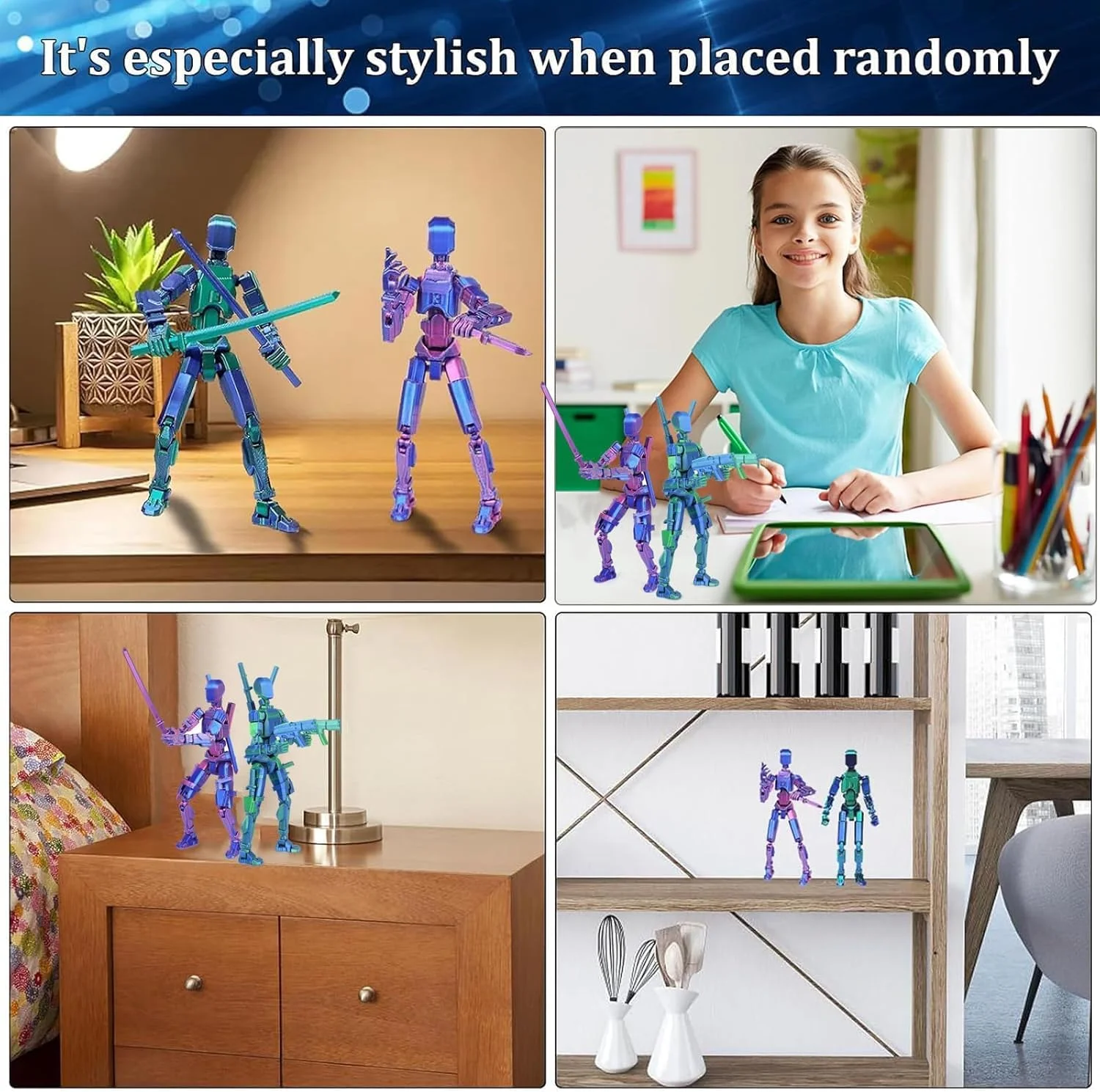 مجموعه مدل اکشن T13 (مونتاژ شده)، چاپ سه بعدی، مدل های ربات متحرک چند مفصلی - هدیه کلکسیونی و دکوری رومیزی برای دوستداران بازی (قرمز آبی، آبی-سبز)