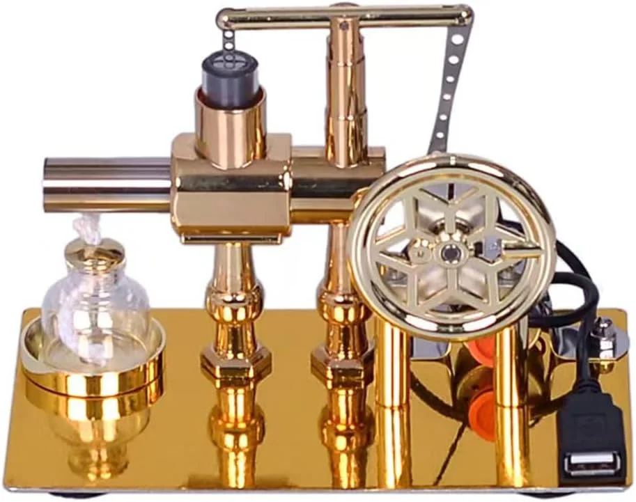 مدل موتور استرلینگ داغ ViaGasaFamido، پایه آلیاژ روی، چرخ لنگر ستاره شش پر با لامپ LED، ابزار آموزشی برای معلمان و
