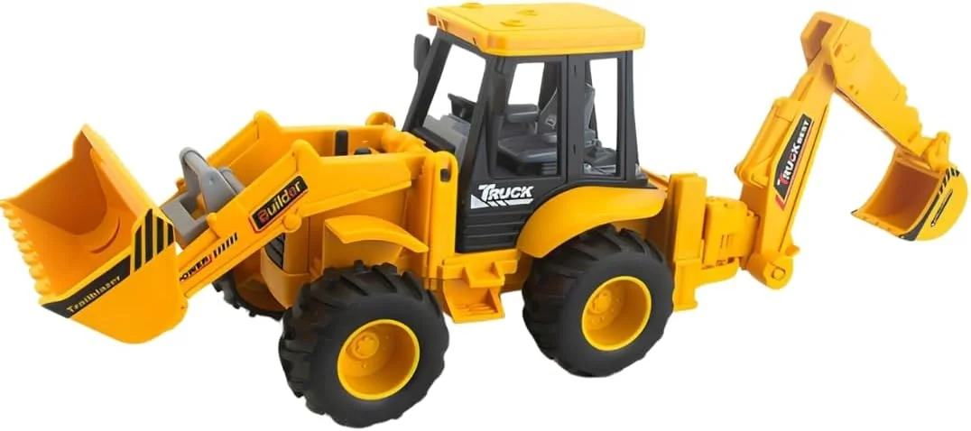 اسباب بازی بیل مکانیکی پلاس پوینت، ماشین مهندسی واقعی، بولدوزر اصطکاکی با قطعات متحرک، کامیون اسباب بازی ساختمانی برای کودکان