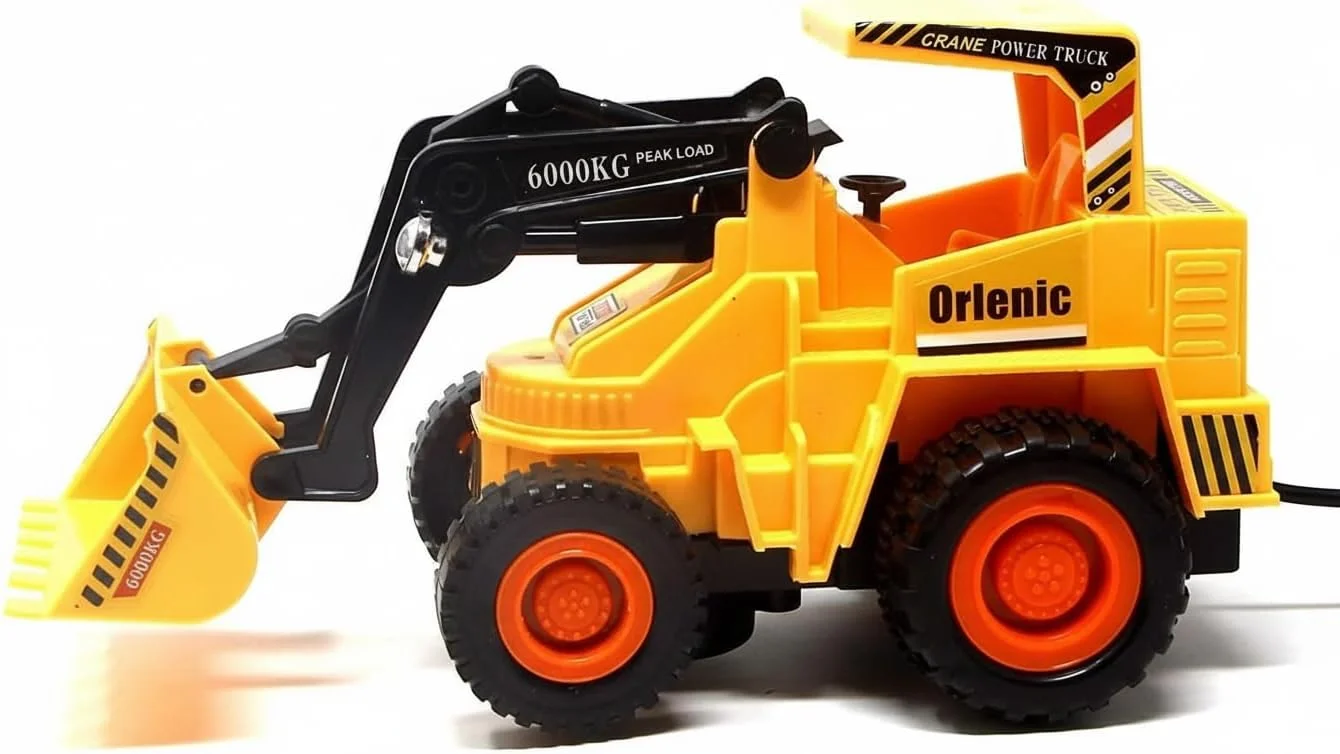 اسباب بازی کامیون جرثقیل سیم دار کنترلی برای کودکان - ماشین حفاری ساختمانی با بازوی متحرک، قابلیت حرکت به جلو و عقب، کامیون لودر پلاستیکی بادوام برای پسران و دختران 3 سال به بالا