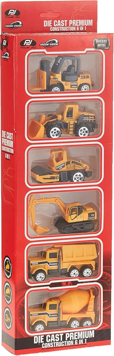 مجموعه 6 عددی ماشین های مهندسی کوچک PJ Power Joy Vroom Vroom شامل بولدوزر، لیفتراک، میکسر سیمان، غلطک جاده، کامیون کمپرسی و بیل مکانیکی مدل 86514 1