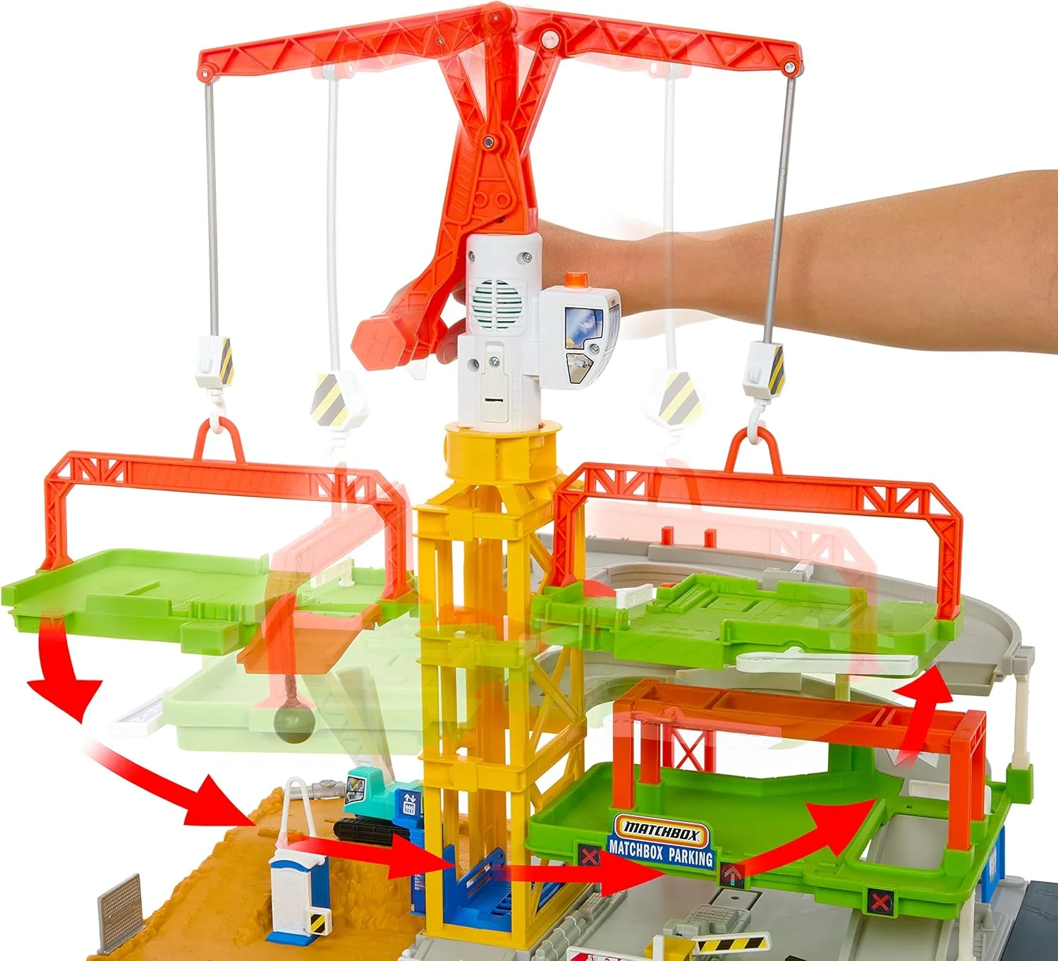 مجموعه بازی ساخت و ساز Matchbox Action Drivers با نور و صدا، جرثقیل بزرگ 20 اینچی با لوازم جانبی، 1 وسیله نقلیه ساختمانی Matchbox، HPD63