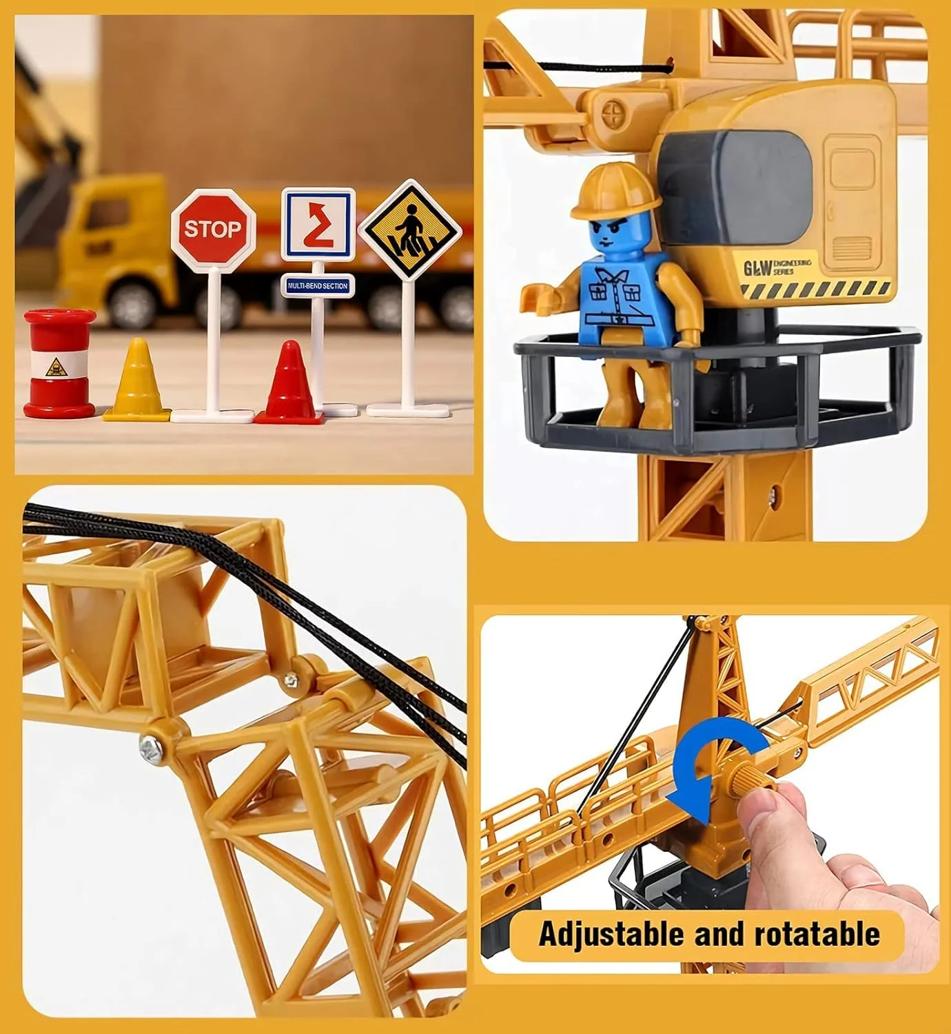 مجموعه اسباب بازی جرثقیل برجی فلزی NB NB NB شامل 45 قطعه با فیگورهای جرثقیل، علائم راهنمایی و رانندگی و لوازم جانبی چراغ راهنمایی، مدل اسباب بازی مهندسی آلیاژی جرثقیل برجی 1:55 برای کودکان و بزرگسالان