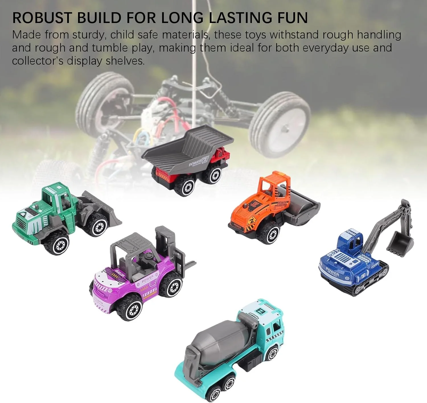 مجموعه ماشین آلات ساختمانی جیاوو، وسایل نقلیه آلیاژی رنگارنگ شامل بیل مکانیکی، لیفتراک، غلتک جاده، میکسر سیمان، کامیون کمپرسی و بولدوزر برای کودکان و کلکسیونرها