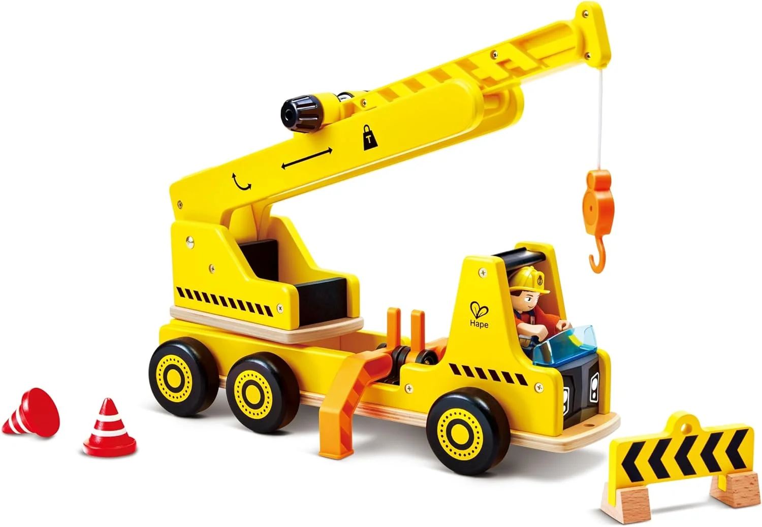 مجموعه جرثقیل متحرک و سایت ساخت و ساز Hape، بازوی جرثقیل قابل افزایش طول، بازی نقش آفرینی برای کودکان، چوبی، از 2 سالگی