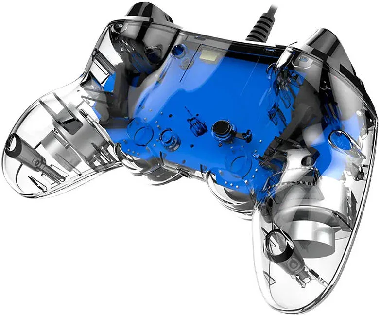 دسته بازی سیم دار و نورانی جمع و جور Nacon برای PS4، نشانگر LED بازیکن، موقعیت جوی استیک متقارن، طول کابل 300 سانتی متر، برای ویندوز و PS4، آبی | PS4OFCPADCLBLUE