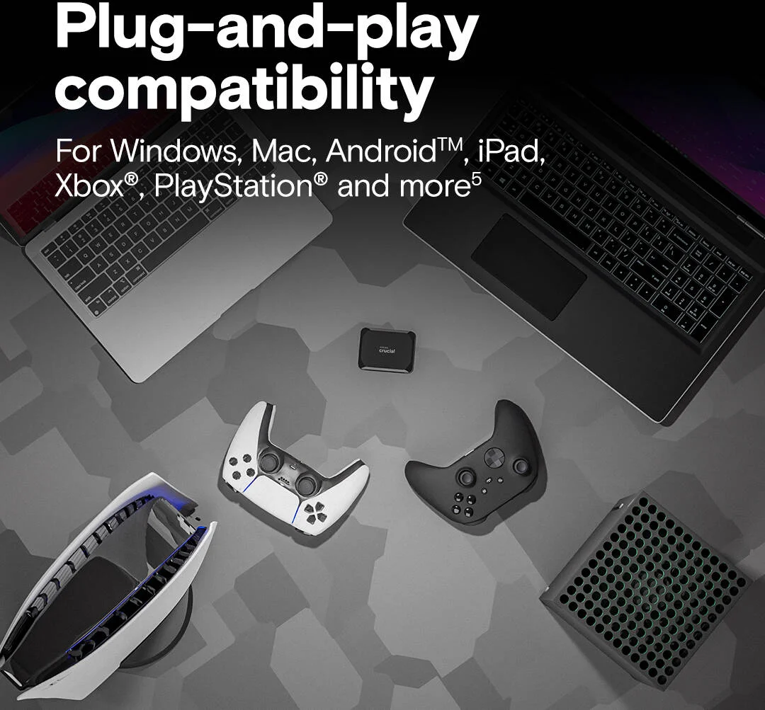 اس اس دی اکسترنال قابل حمل کروشیال X9، ظرفیت 2 ترابایت، سرعت خواندن ترتیبی 1050 مگابایت بر ثانیه، رابط USB 3.2 Gen-2 (10 گیگابیت بر ثانیه)، مشکی | CT2000X9SSD9