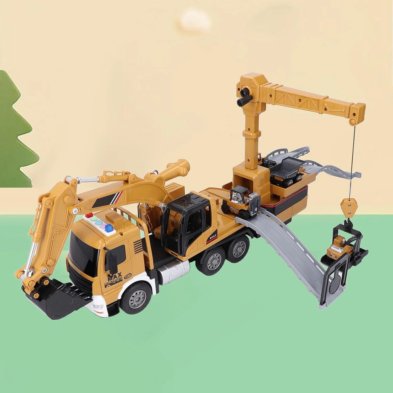 مجموعه اسباب بازی ماشین آلات ساختمانی فوکتی برای پسران، مجموعه 77 عددی کامیون بیل مکانیکی مهندسی، مجموعه اسباب بازی ماشین آلات سایت ساخت و ساز، مجموعه بازی مهندسی کودکان برای تولد، کریسمس و عید پاک