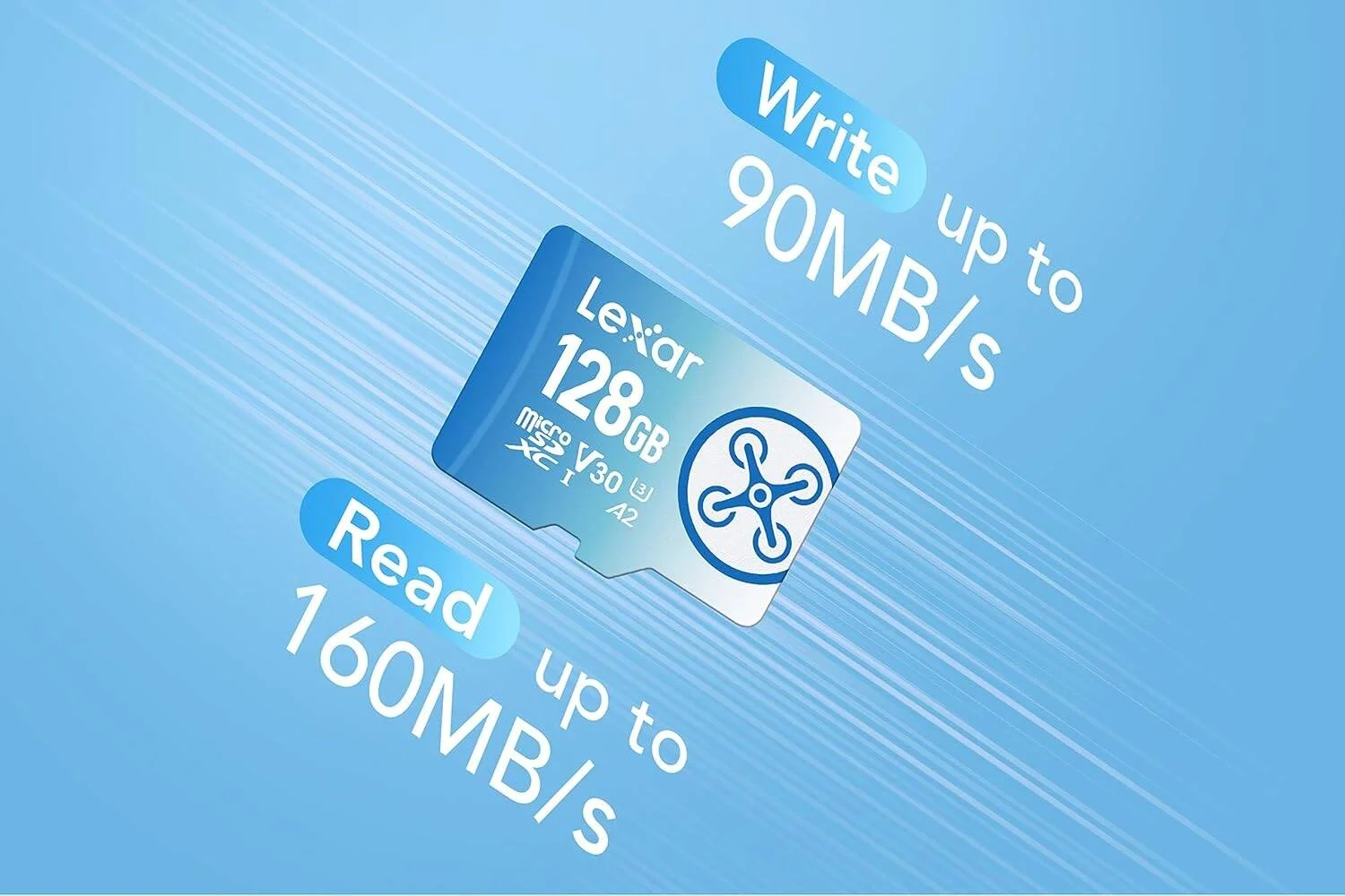 کارت حافظه میکرو اس دی Lexar Fly با ظرفیت 128 گیگابایت، کارت حافظه فلش microSDXC UHS-I، سرعت خواندن تا 160 مگابایت بر ثانیه، U3، Class 10، V30، A2، کارت TF پرسرعت برای DJI Drone و دوربین اکشن | LMSFLYX128G-BNNAA