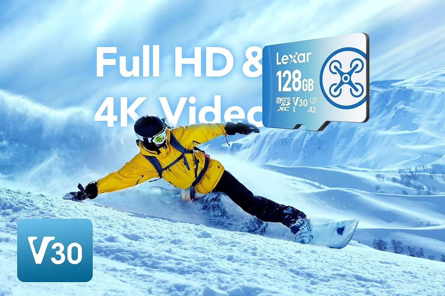 کارت حافظه میکرو اس دی Lexar Fly با ظرفیت 128 گیگابایت، کارت حافظه فلش microSDXC UHS-I، سرعت خواندن تا 160 مگابایت بر ثانیه، U3، Class 10، V30، A2، کارت TF پرسرعت برای DJI Drone و دوربین اکشن | LMSFLYX128G-BNNAA