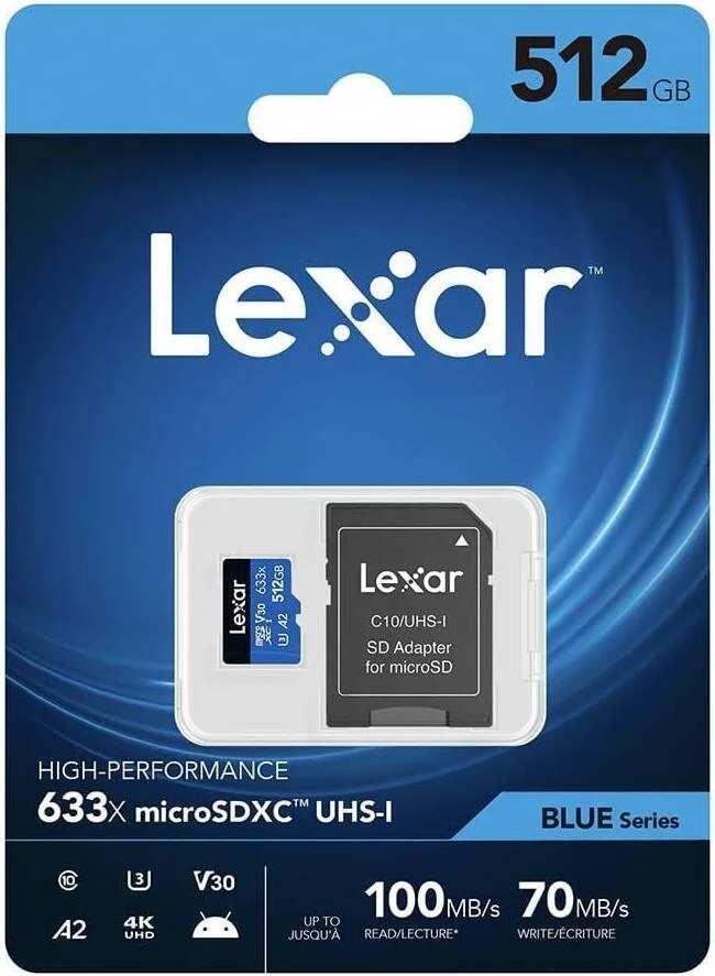 کارت حافظه microSDXC لکسار High-Performance 633x با ظرفیت 512 گیگابایت به همراه آداپتور SD، سرعت خواندن تا 100 مگابایت بر ثانیه، مناسب برای تلفن های هوشمند، تبلت ها و دوربین های اکشن | LSDMI512BBNL633A