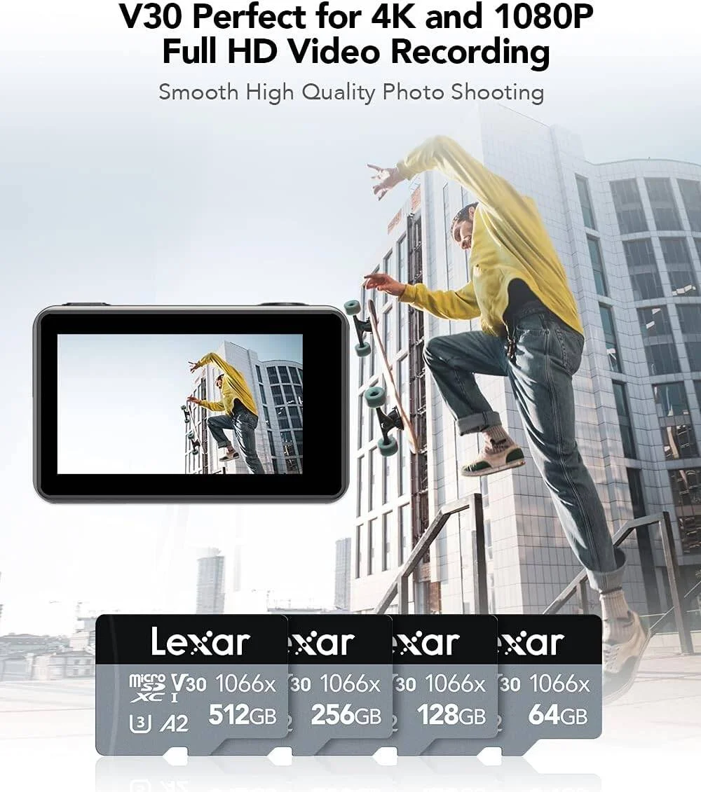 کارت حافظه میکرو اس دی Lexar Professional 1066x با ظرفیت 64 گیگابایت، کارت microSDXC UHS-I به همراه آداپتور SD سری نقره ای، سرعت خواندن تا 160 مگابایت بر ثانیه، برای دوربین های اکشن، پهپادها، تلفن های هوشمند و تبلت های پیشرفته (LMS1066064G-BNAAG)