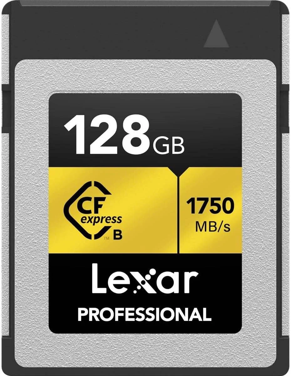 کارت حافظه 128 گیگابایتی Lexar Professional CFexpress Type B سری Gold، سرعت خواندن تا 1750 مگابایت بر ثانیه، ضبط ویدئو 8K Raw، پشتیبانی از PCIe 3.0 و NVMe | LCXEXPR128G-RNENG