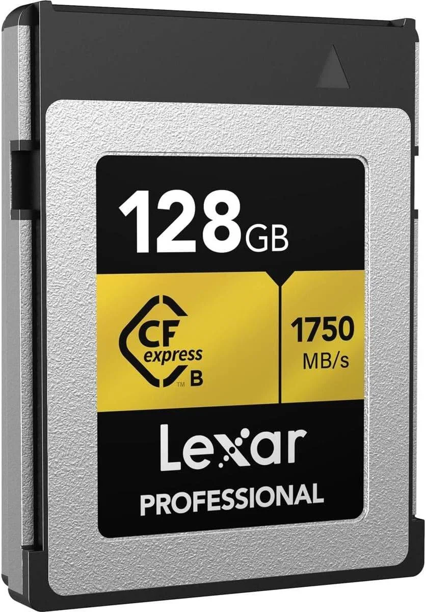 کارت حافظه 128 گیگابایتی Lexar Professional CFexpress Type B سری Gold، سرعت خواندن تا 1750 مگابایت بر ثانیه، ضبط ویدئو 8K Raw، پشتیبانی از PCIe 3.0 و NVMe | LCXEXPR128G-RNENG