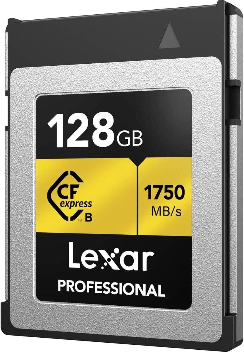 کارت حافظه 128 گیگابایتی Lexar Professional CFexpress Type B سری Gold، سرعت خواندن تا 1750 مگابایت بر ثانیه، ضبط ویدئو 8K Raw، پشتیبانی از PCIe 3.0 و NVMe | LCXEXPR128G-RNENG