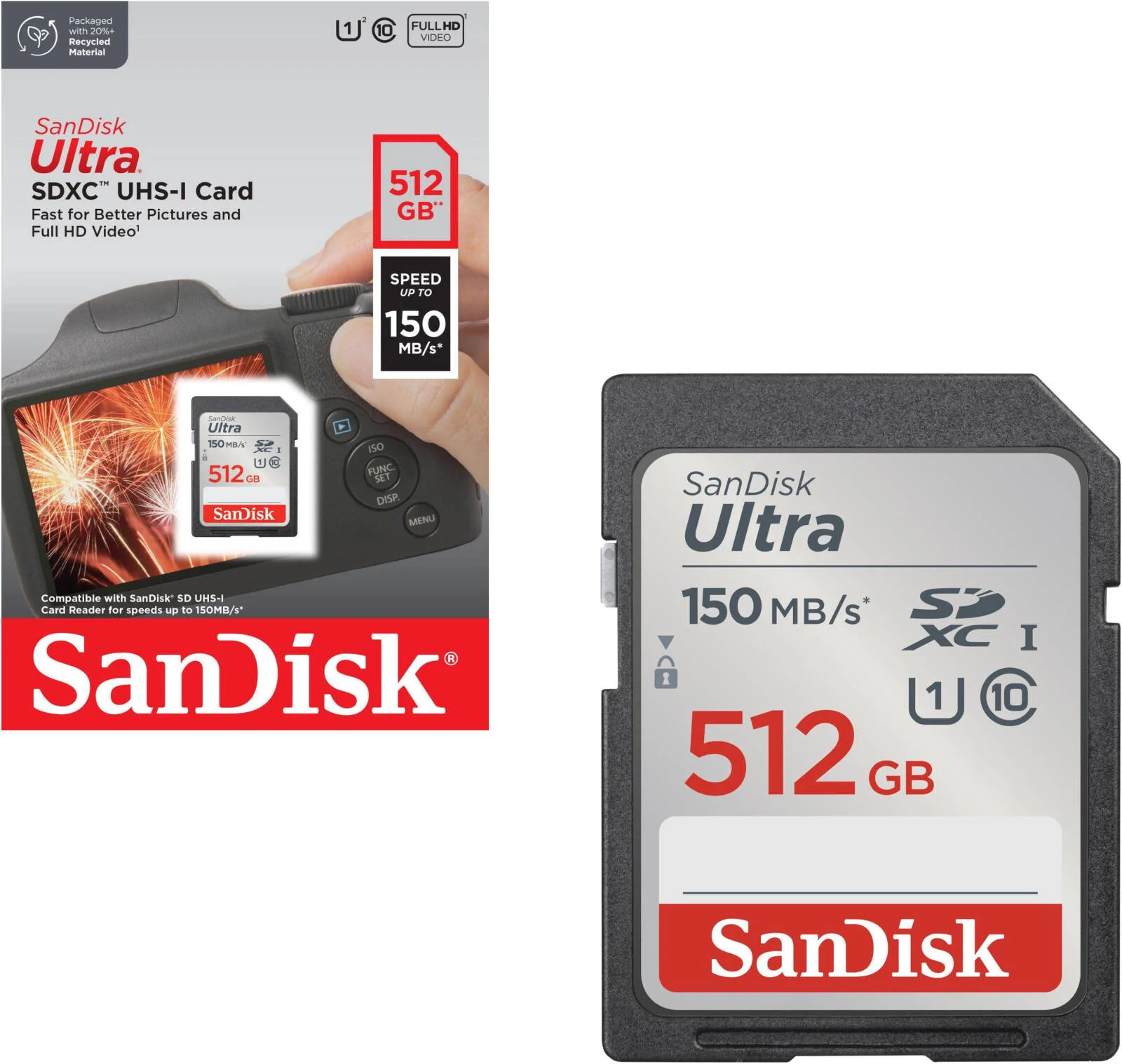 کارت حافظه SanDisk Ultra UHS-I SDXC، ظرفیت 512 گیگابایت، فرم فاکتور SDXC، سرعت نوشتن ترتیبی تا 150 مگابایت بر ثانیه | SDSDUNC-512G-GN6IN