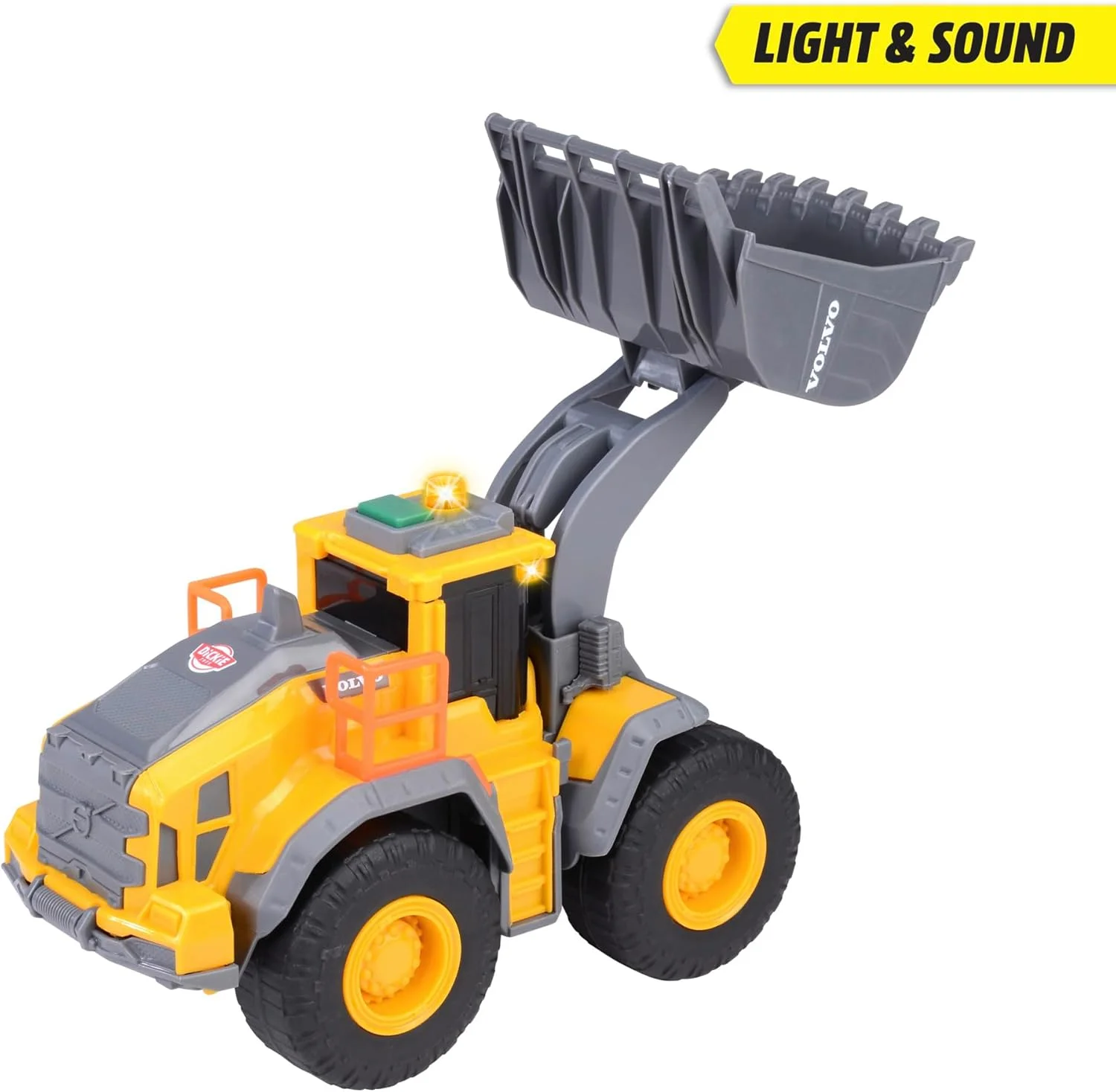 لودر چرخ دار ولوو Dickie Toys - لودر 23 سانتی متری با بیل غول پیکر، جلوه های نوری و صوتی، اسباب بازی ساختمانی برای پسران و دختران از 3 سال