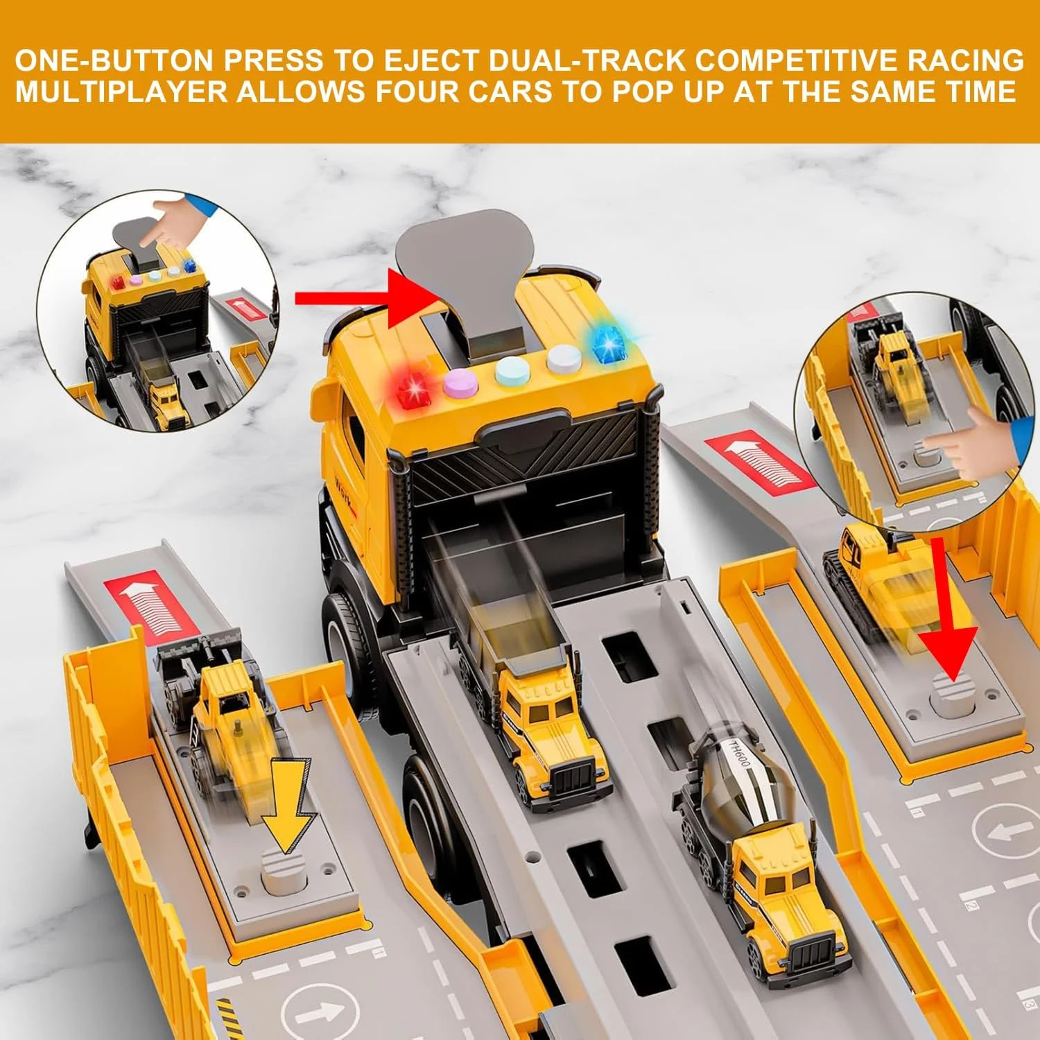 جرثقیل کامیونی اسباب بازی ساخت و ساز برای کودکان - مجموعه ماشین های مسابقه ای کامیونی، بیل مکانیکی، بولدوزر، کامیون های کمپرسی، کامیون حمل سیمان، هدیه تولد، عید پاک، کریسمس برای پسران و دختران 2+ 3 4 5 6 7 8 ساله