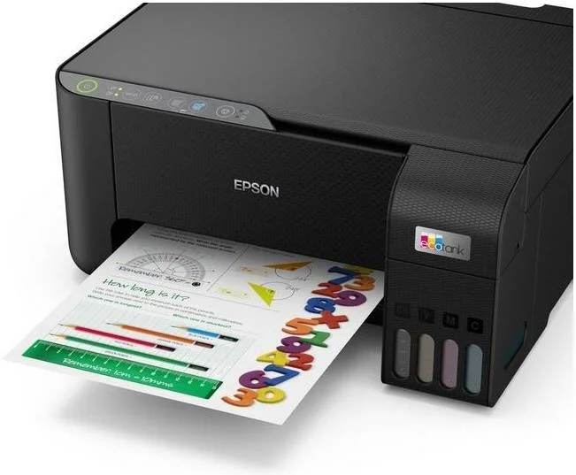 پرینتر رنگی سه کاره EPSON EcoTank L3250 A4 با قابلیت اتصال مستقیم Wi-Fi، رزولوشن 5760 x 1440 DPI، سرعت چاپ 33 صفحه در دقیقه، سینی خروجی 30 برگی، سینی کاغذ 100 برگی، مشکی