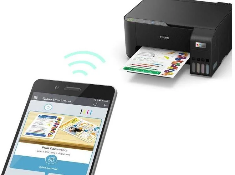 پرینتر رنگی سه کاره EPSON EcoTank L3250 A4 با قابلیت اتصال مستقیم Wi-Fi، رزولوشن 5760 x 1440 DPI، سرعت چاپ 33 صفحه در دقیقه، سینی خروجی 30 برگی، سینی کاغذ 100 برگی، مشکی