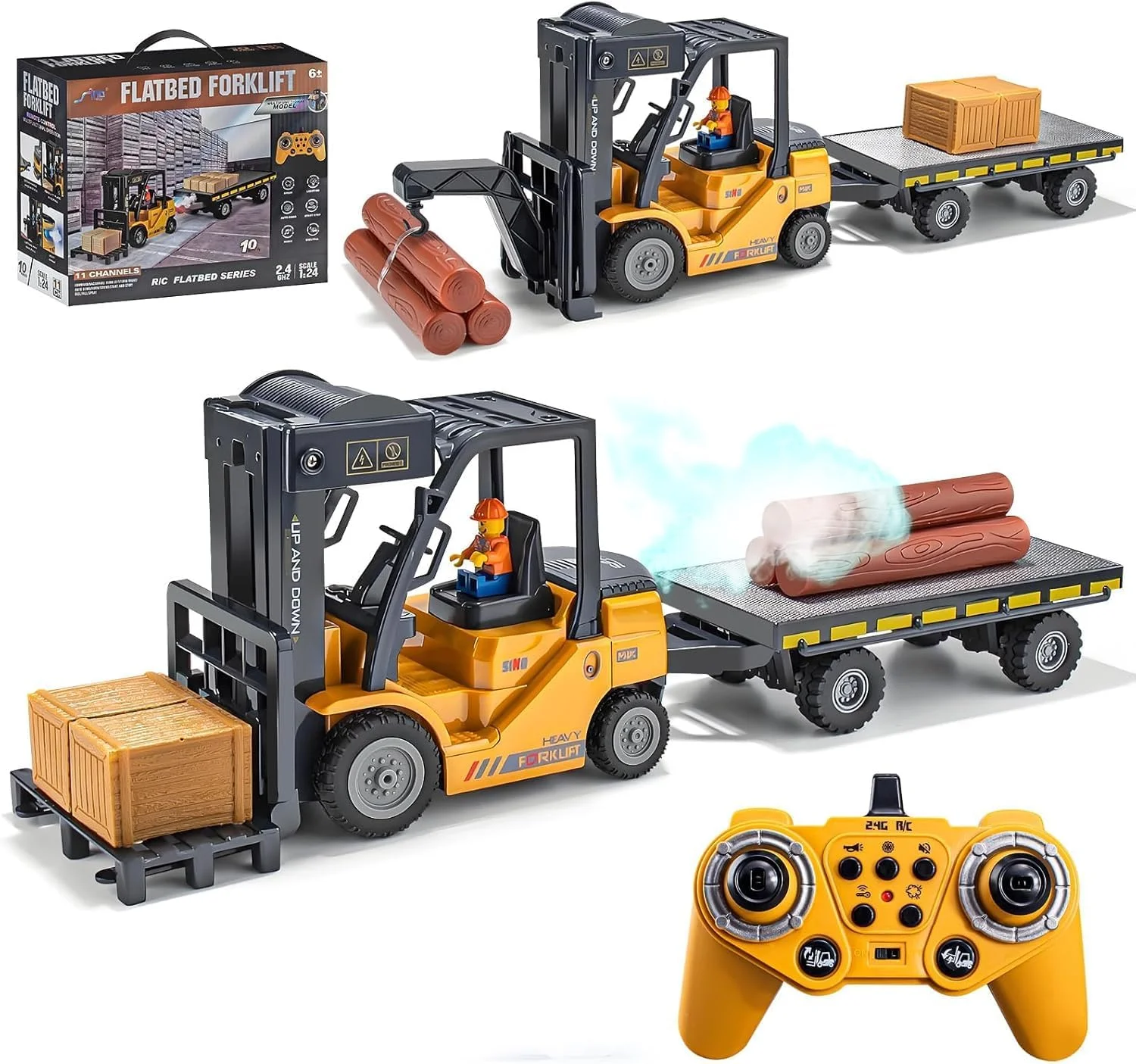 جرثقیل لیفتراک کنترلی AM ANNA، ۱۱ کانال، ۲ حالت، با قابلیت اسپری آب، صدا و نور، اسباب بازی ساخت و ساز، مقیاس ۱:۲۴، فرکانس ۲.۴ گیگاهرتز، مناسب کودکان ۳ تا ۷ سال