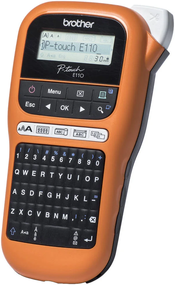 دستگاه چاپ لیبل برادر مدل PT-E110VP، مناسب برقکاران و نصب شبکه، تا 12 میلی‌متر، نمایشگر LCD، سرعت چاپ 20 میلی‌متر بر ثانیه، صفحه کلید QWERTY انگلیسی، عربی و فارسی | PTE110VP