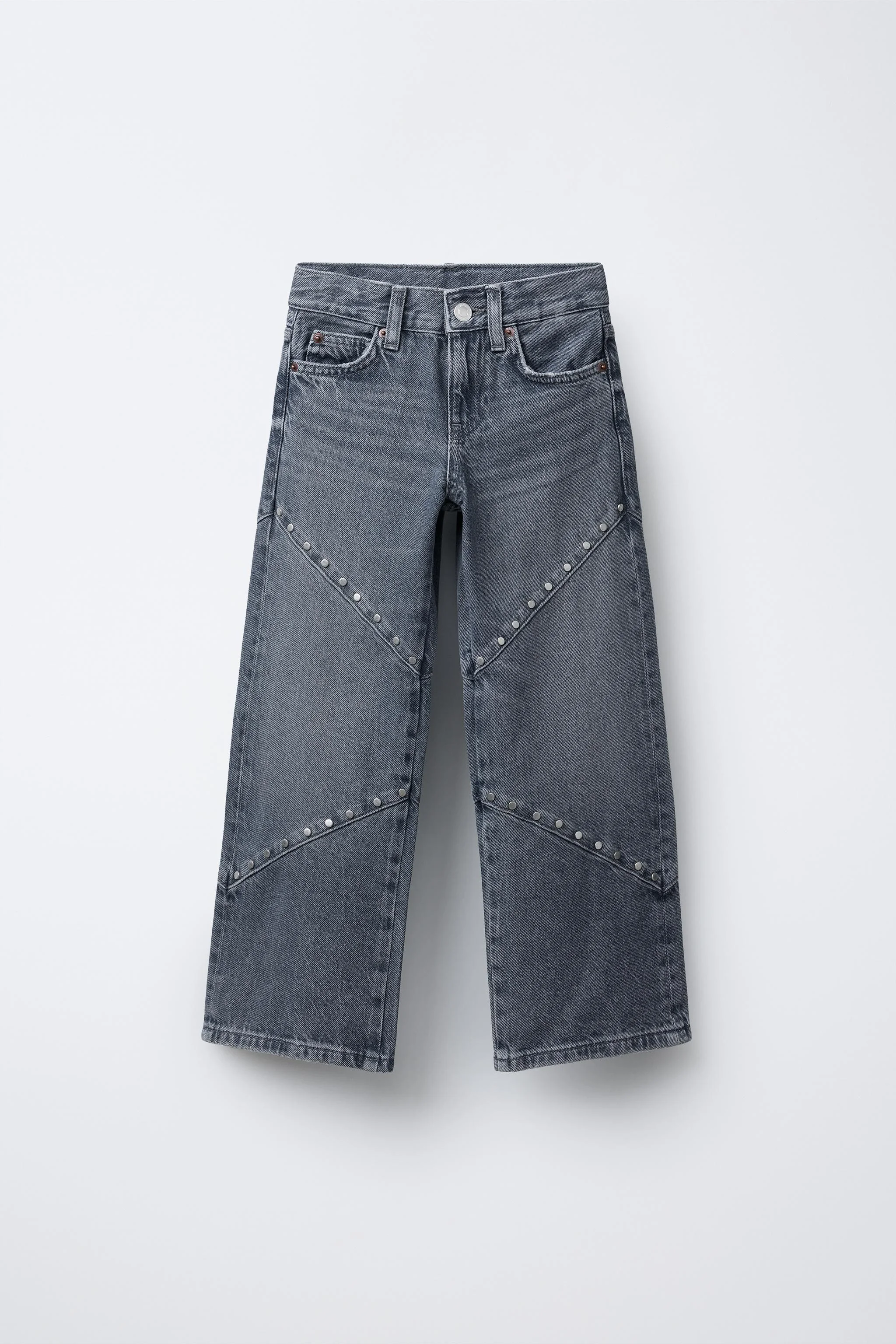 شلوار جین پا گشاد با تزئینات پرچ