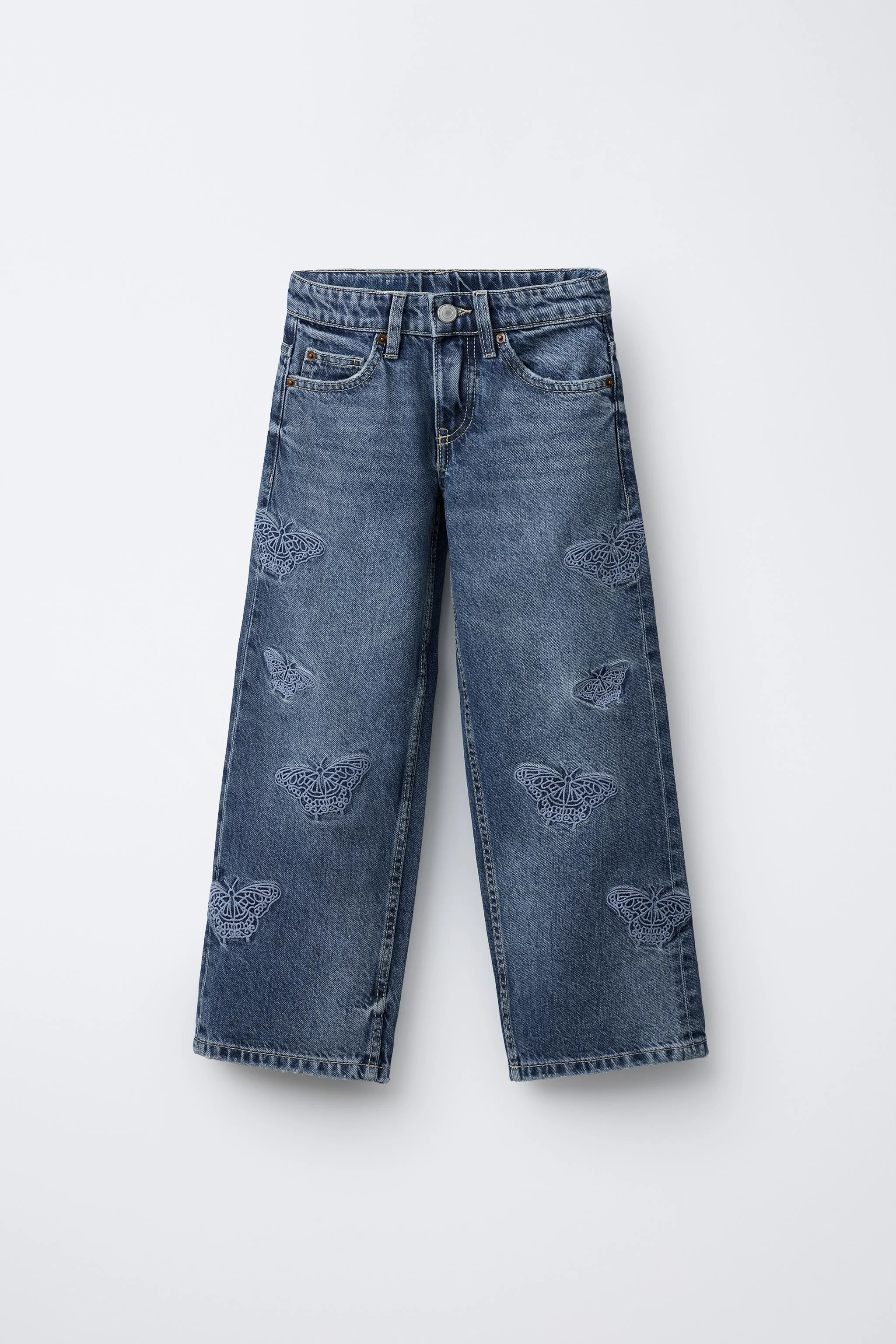 شلوار جین پاچه گشاد با طرح پروانه