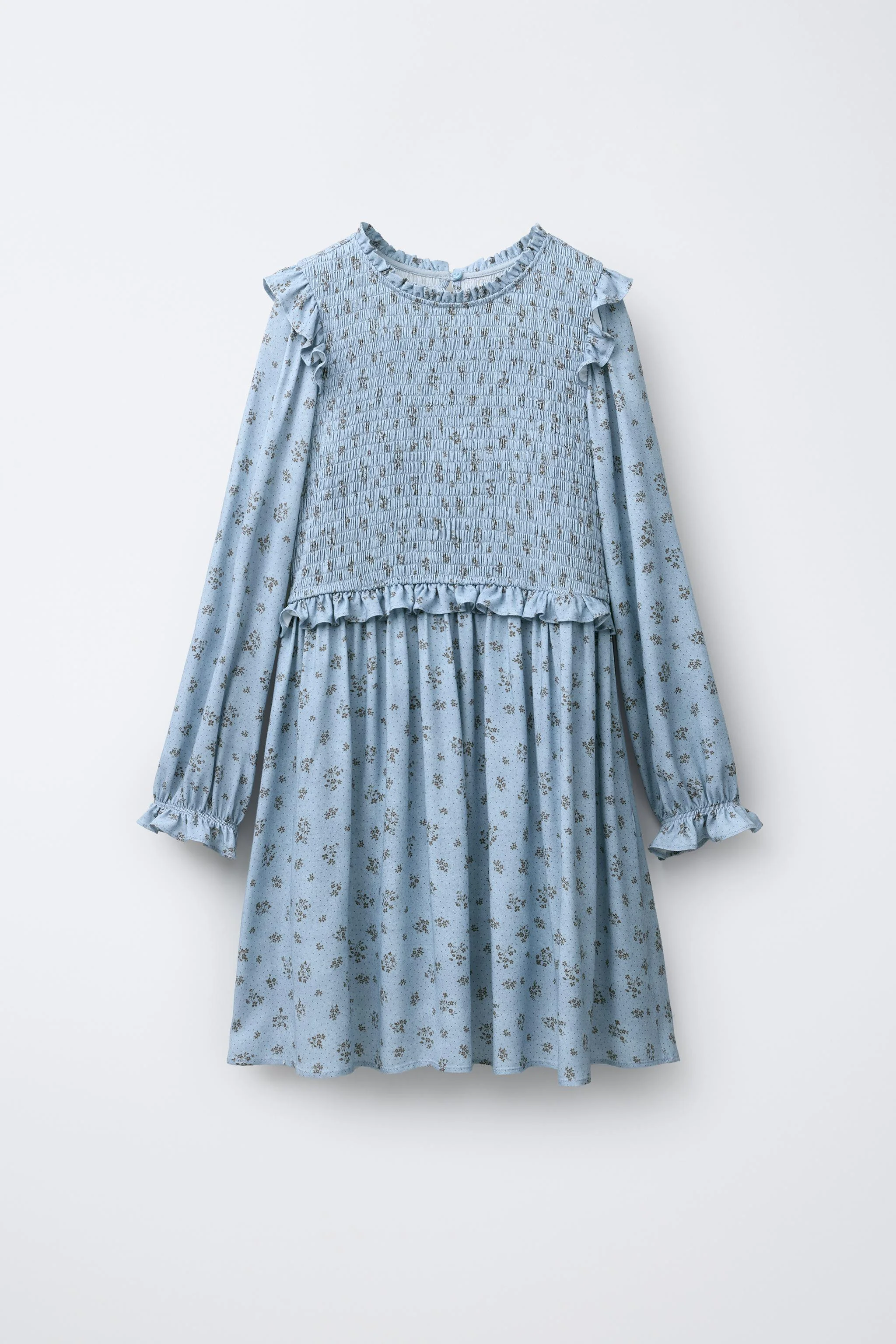 پیراهن طرح گلدار با یقه گرد و آستین بلند