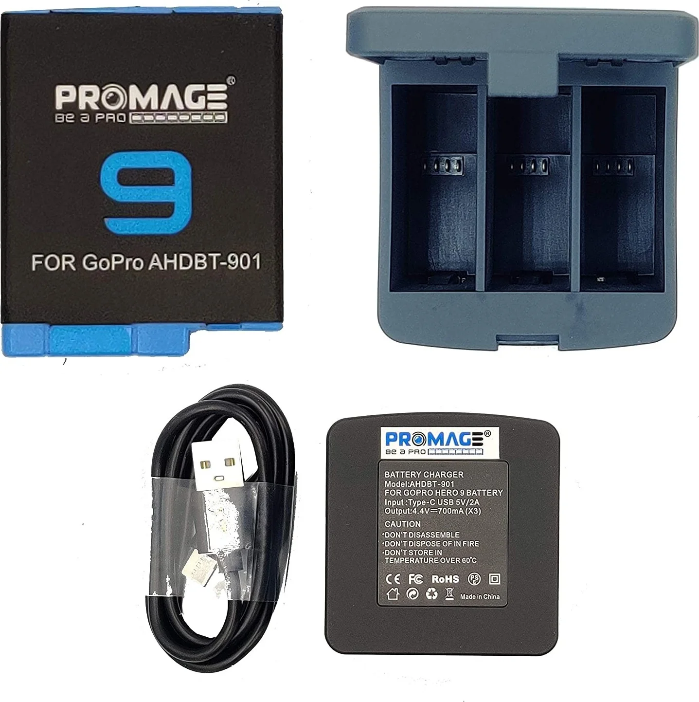 باتری پرومِیج برای دوربین اکشن GoPro Hero 9 به همراه جعبه شارژر 3 اسلاته - مشکی | 1248-1249