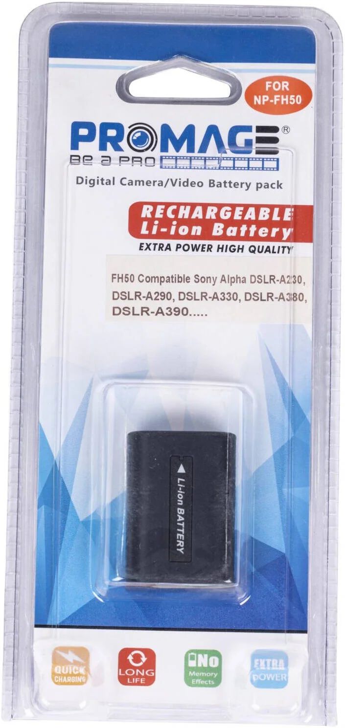 باتری پرومِیج مدل FH50 برای دوربین های سونی، باتری جایگزین برای دوربین های سونی، مطمئن، سبک وزن، قدرت ماندگار | FH50
