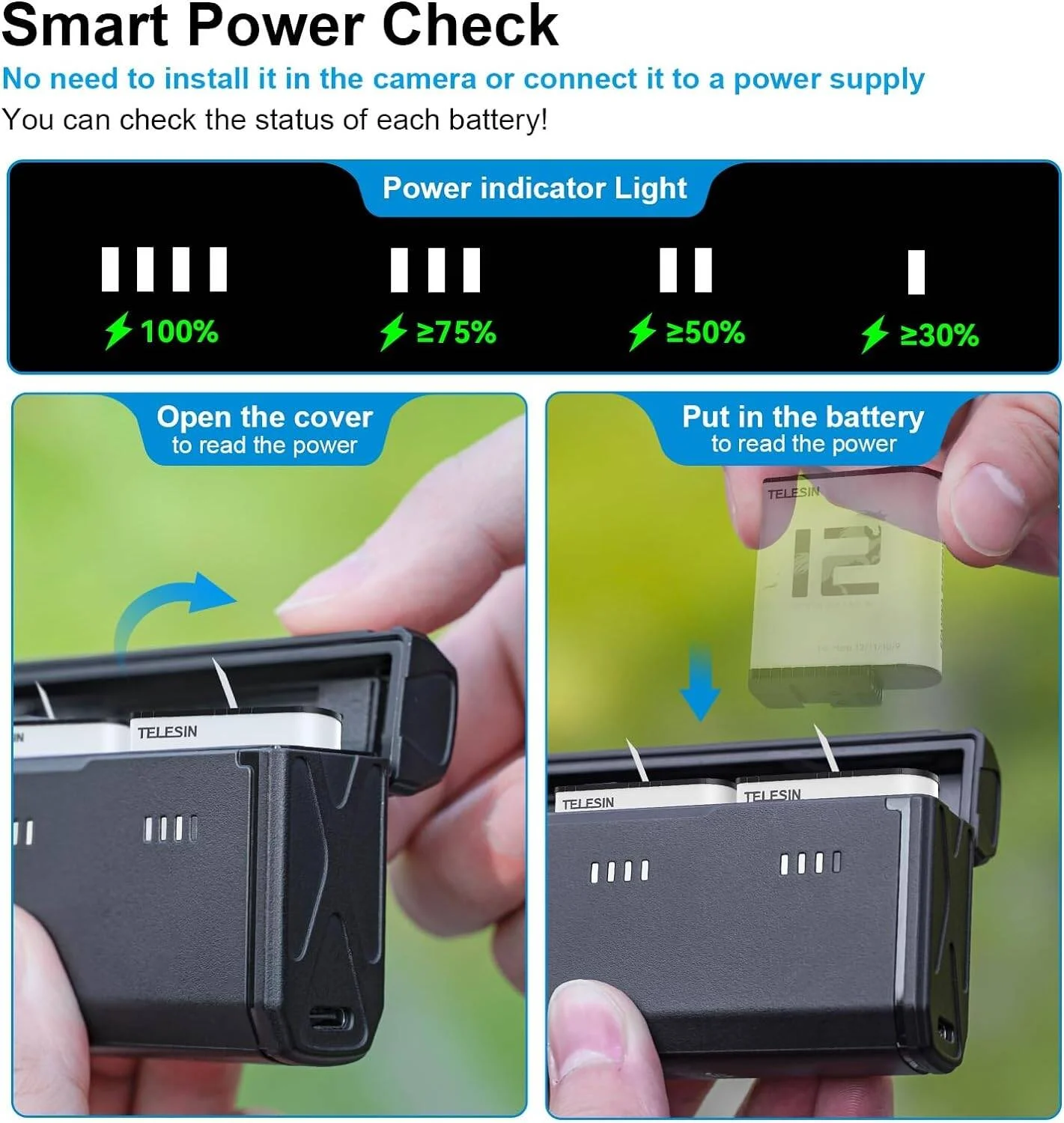 شارژر TELESIN برای دوربین های GoPro Hero 11 Hero 10 Hero 9 Black