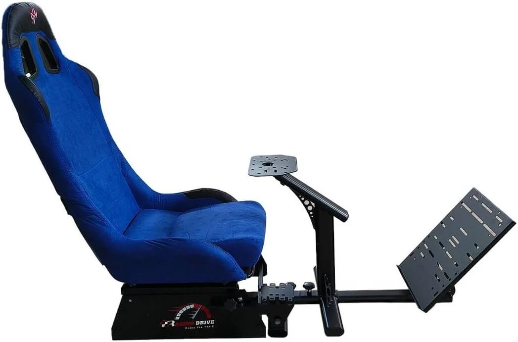 کاکپیت شبیه ساز مسابقه ای GXM Next Level Racing، صندلی قابل تنظیم، پایه فرمان قابل تنظیم، پایه پدال چند منظوره، نگهدارنده دنده، ساختار محکم، آبی | GX-T