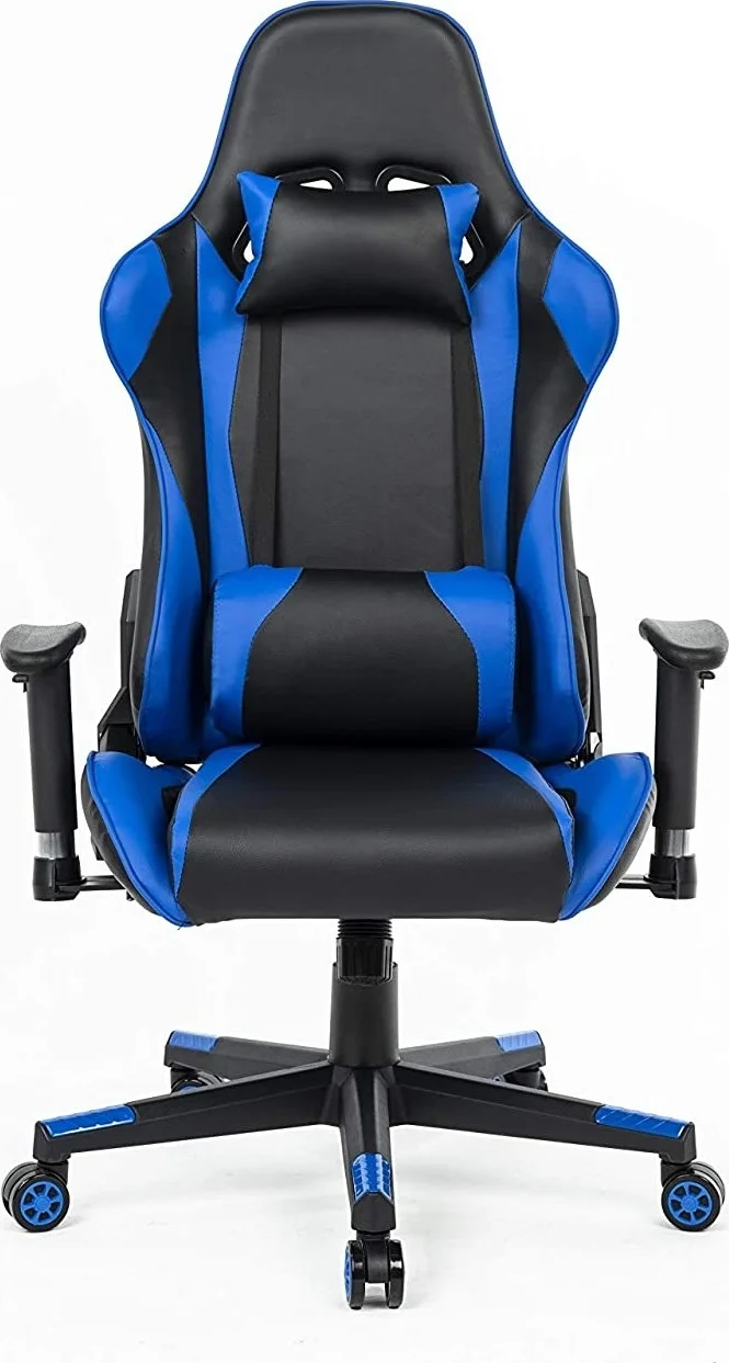 صندلی گیمینگ پشتی بلند Urban Wave، صندلی کامپیوتر مسابقه ای با نشیمنگاه ضخیم، بالشتک سر و پشتیبانی کمری (مدل Faro) - آبی