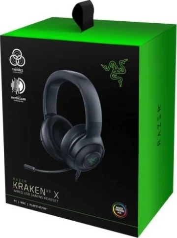 هدست گیمینگ USB سیم دار Razer Kraken V3 X، درایورهای 40 میلی‌متری برای عملکرد صوتی عالی، صدای فراگیر 7.1، پارچه ترکیبی و فوم حافظه‌دار، مشکی | RZ04-03750300-R3M1