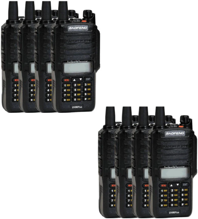 رادیو دو طرفه Baofeng UV-9R Plus، هندزفری، دو بانده، نور پس زمینه خودکار، تایمر تایم اوت، اعلان صوتی، قفل خودکار صفحه کلید، آلارم اضطراری، چراغ قوه، هشدار باتری کم، بسته 8 عددی، مشکی | UV9RP
