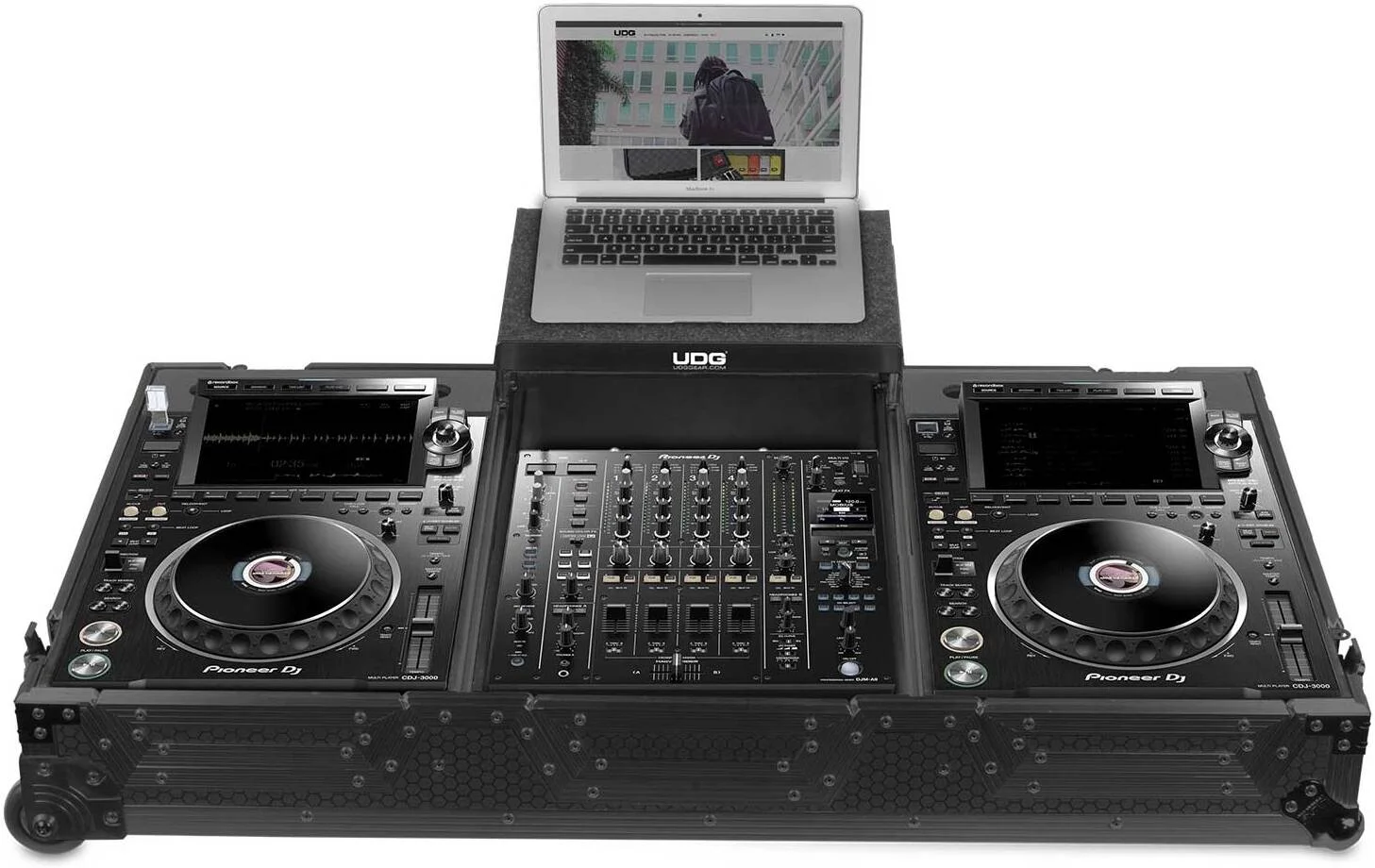 کیف حمل و نقل نهایی UDG مناسب برای Pioneer CDJ-3000/A9 مشکی پلاس (دارای جای لپ‌تاپ + چرخ)، ساخته شده از تخته سه لایه 9 میلی‌متری، سخت‌افزار با پوشش پودری/آنودایز شده، فوم EVA، مشکی | U91086BL