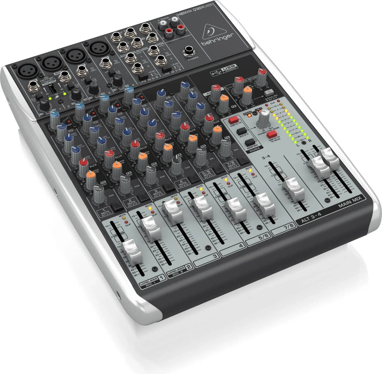 میکسر آنالوگ Behringer XENYX Q1204USB، میکسر ممتاز 12 ورودی 2/2-Bus با پری امپ میکروفون و کمپرسور XENYX، گزینه بی سیم و رابط USB/Audio، مشکی | Q1204USB