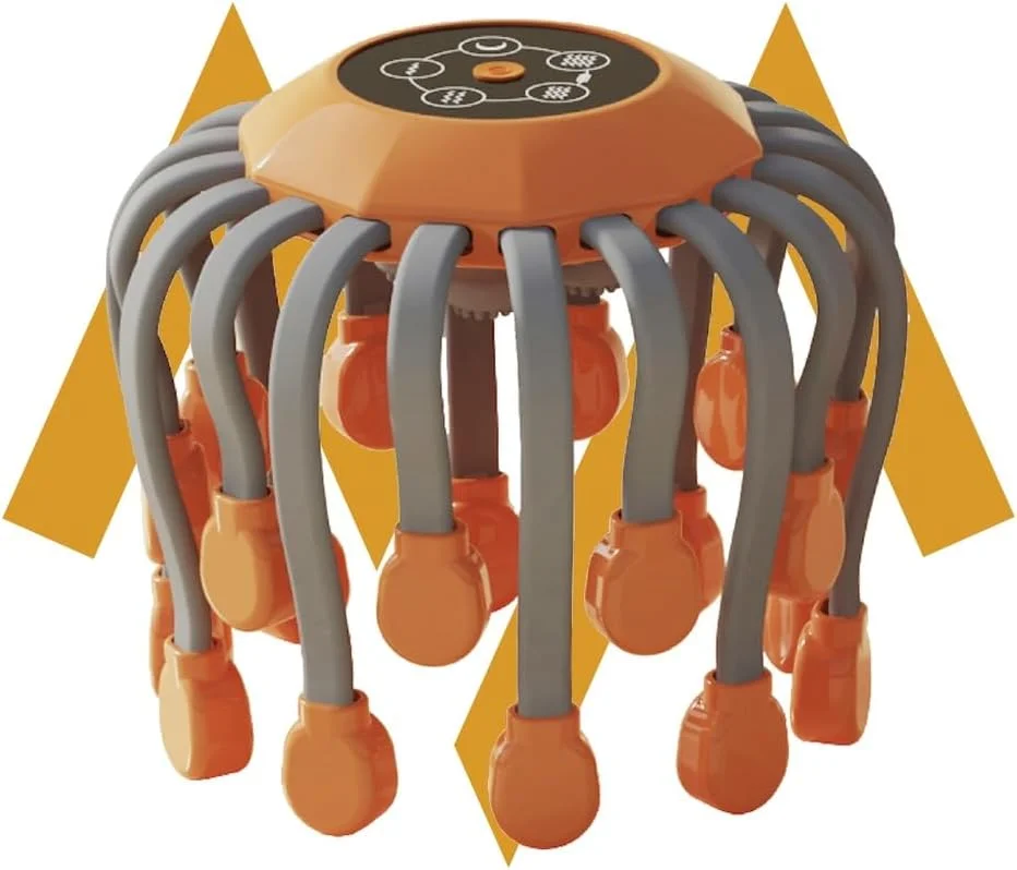 ماساژور سر اختاپوسی 7MD با 20 نقطه ارتعاشی چند فرکانسی، 5 حالت ماساژ، بی سیم، قابل حمل و طراحی ارگونومیک |7MD2497| - نارنجی