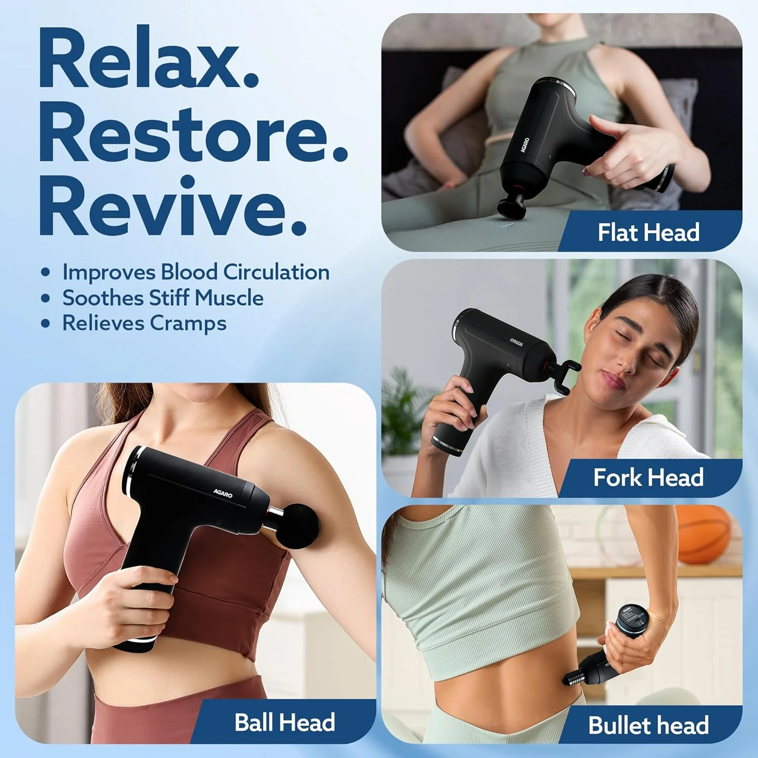 ماساژور تفنگی آگرارو گلکسی، 4 سری، 6 سرعت، قابل شارژ، دستی، ماساژور عضلانی ضربه ای برای تسکین درد کل بدن، آرامش عضلات گردن، شانه، کمر، پا برای آقایان و بانوان، مشکی