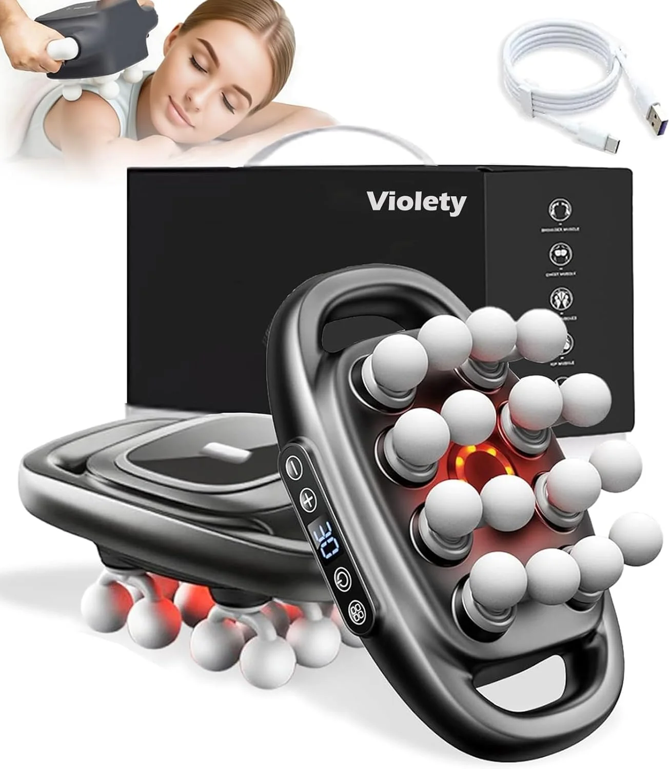 ست ماساژور تفنگی ۱۶ سر، ۱۶-درایو، ماساژ بافت عمیق با ۳۰ سطح قابل تنظیم و ۳ حالت، ماساژور عضلانی برقی کل بدن برای شانه، بازو، پشت، باسن، پاها، تسکین درد عضلانی