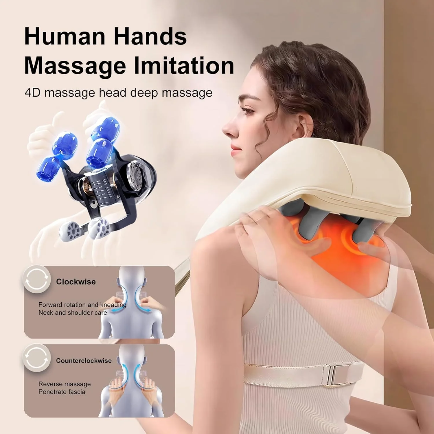 ماساژور گردن ALDAILY-MART برای تسکین درد بافت عمیق - ماساژ حرارتی شانه و پشت، ماساژور ورزشی 4 بعدی با انگشت، مورد استفاده برای تسکین درد عضلانی - برای استفاده در خانه، دفتر و ماشین