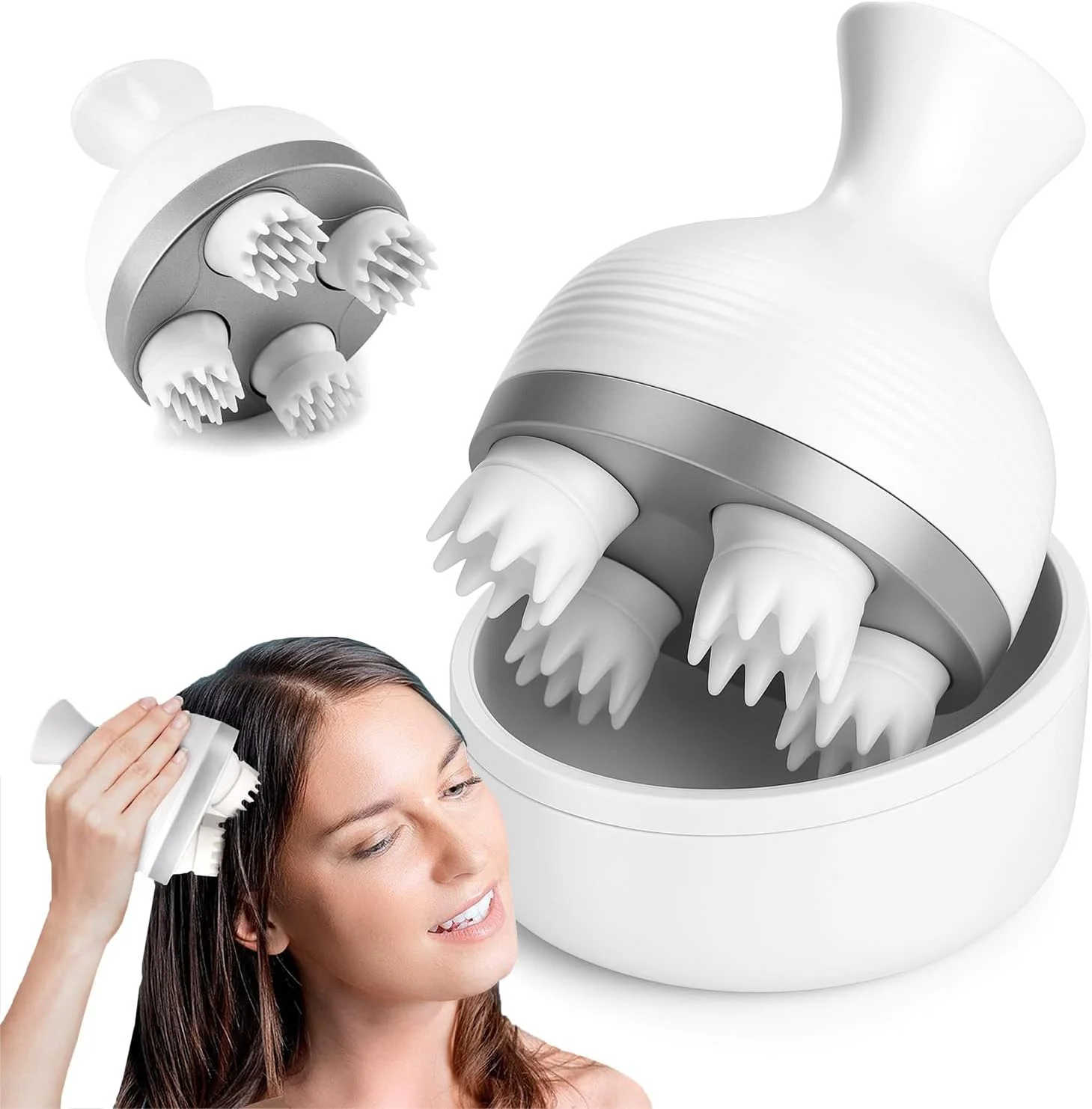 ماساژور برقی سر AMERTEER، ماساژور دستی بی سیم، دارای 76 نقطه ماساژ سیلیکونی، قابل شارژ با USB، ضد آب IPX7، ماساژور قابل حمل برای رشد مو و آرامش کل بدن