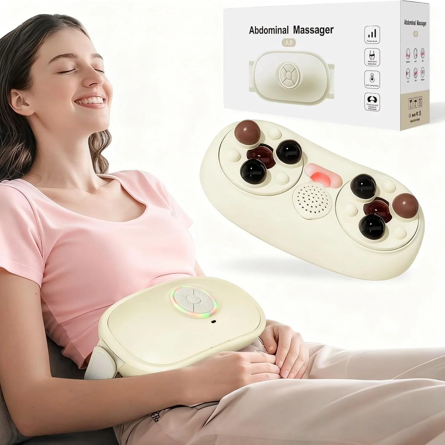 ماساژور شکمی آنجو، دستگاه ماساژ شکمی گرمایشی برای رفع یبوست، ماساژور آرامش بخش شکم برای راحتی دستگاه گوارش، قابل شارژ و قابل حمل، نفخ و رفلاکس