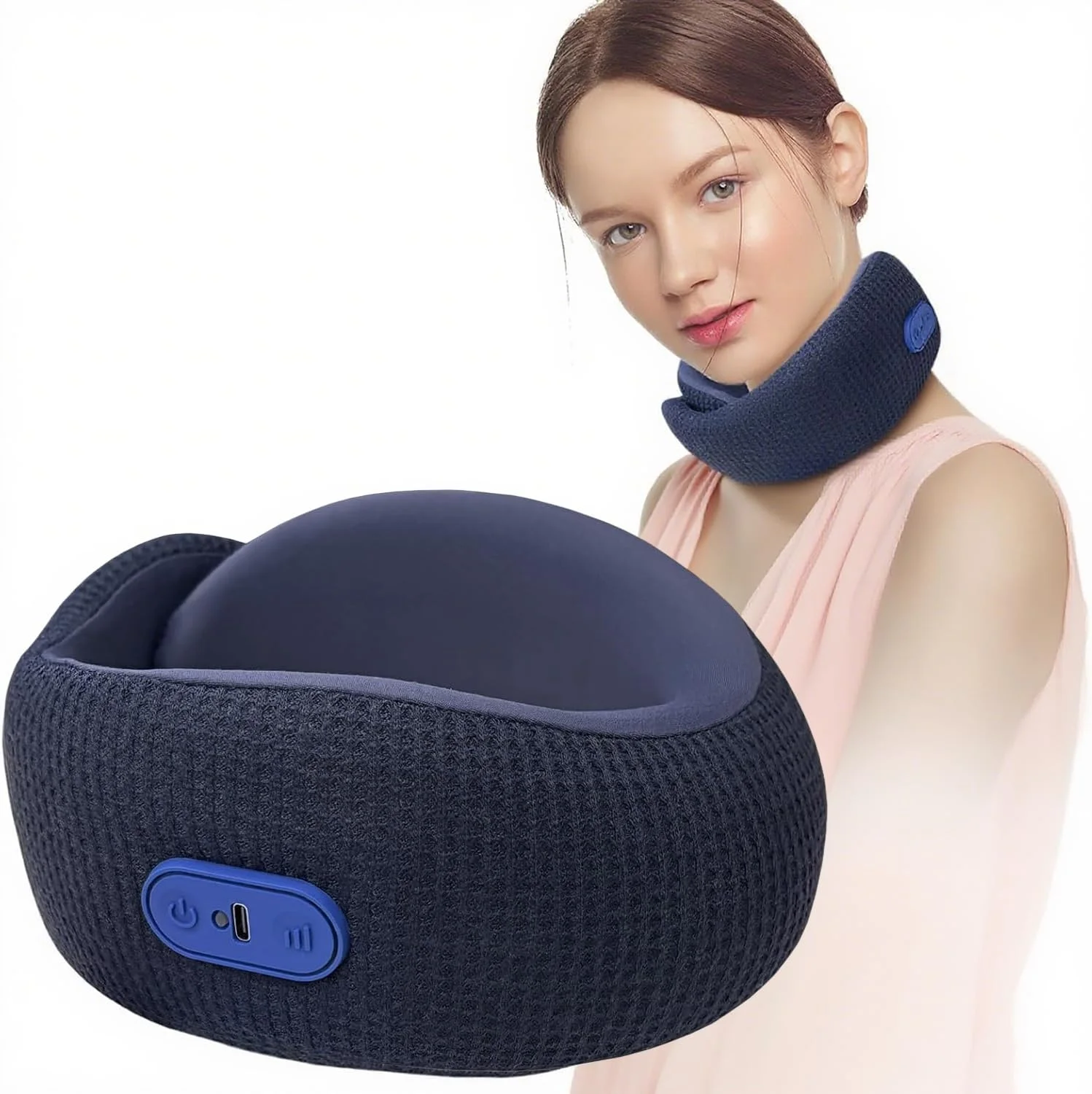 ماساژور گردن Angju، بالش مسافرتی قابل حمل با گرما و ماساژ ویبره، بالش گردن قابل تنظیم و شارژی هواپیما، با پشتیبانی از سر برای سر، گردن و چانه، برای تسکین درد در خانه، ماشین، محل کار، سفر