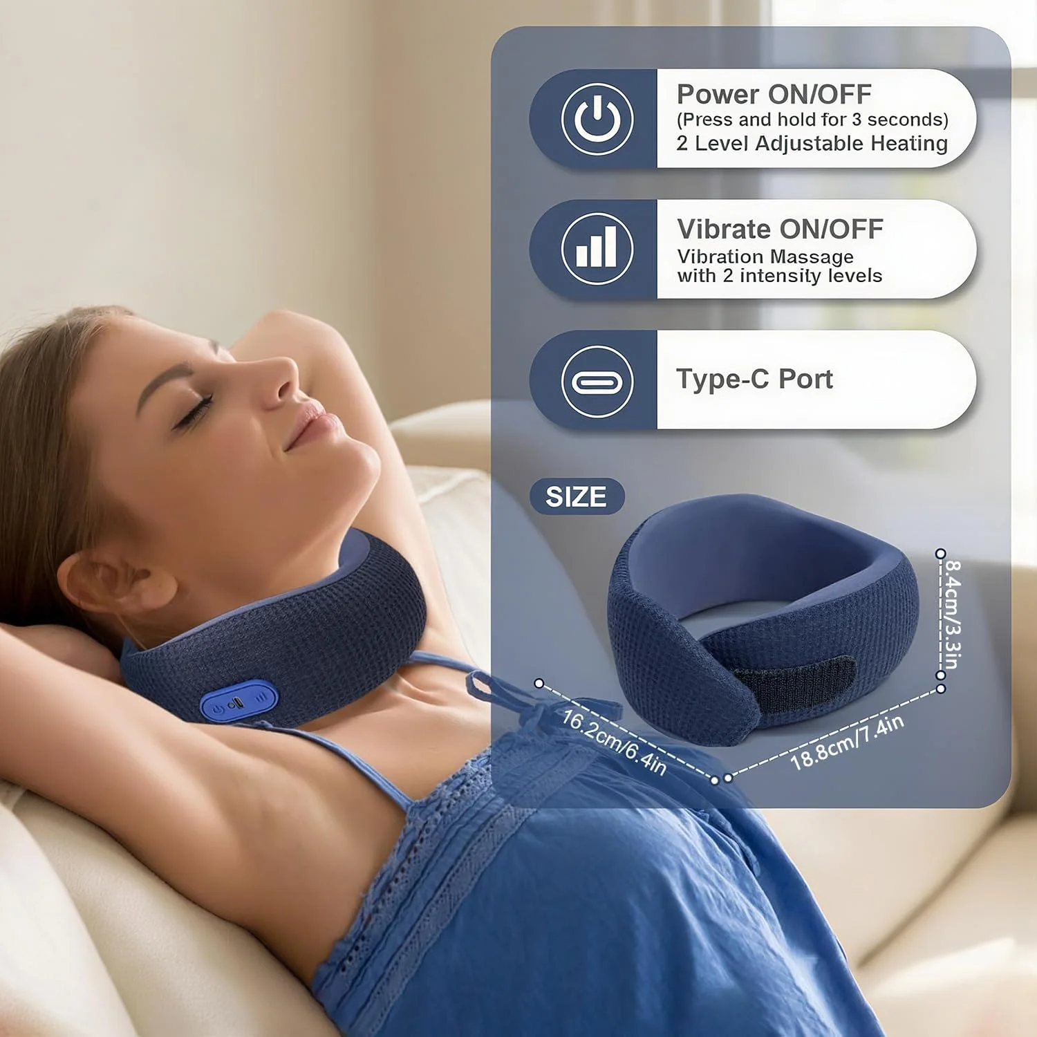 ماساژور گردن Angju، بالش مسافرتی قابل حمل با گرما و ماساژ ویبره، بالش گردن قابل تنظیم و شارژی هواپیما، با پشتیبانی از سر برای سر، گردن و چانه، برای تسکین درد در خانه، ماشین، محل کار، سفر
