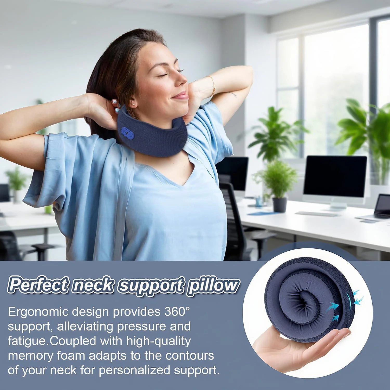 ماساژور گردن Angju، بالش مسافرتی قابل حمل با گرما و ماساژ ویبره، بالش گردن قابل تنظیم و شارژی هواپیما، با پشتیبانی از سر برای سر، گردن و چانه، برای تسکین درد در خانه، ماشین، محل کار، سفر