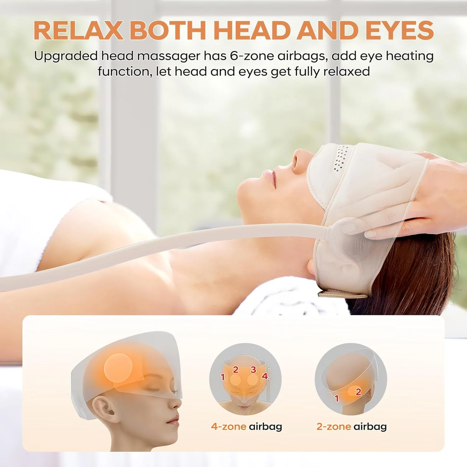 ماساژور سر آنجو، ماساژور برقی پوست سر با 3 حالت گرما، ماساژور سر و چشم شارژی با 6 ناحیه ماساژ برای رفع استرس، سردرد، خستگی، ماساژور سر برای استراحت و آرامش